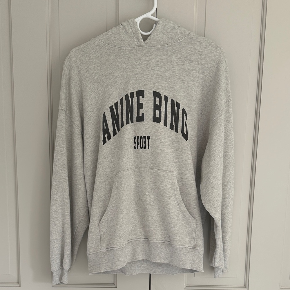 Anine Bing Grey Hooded Sport Sweatshirt